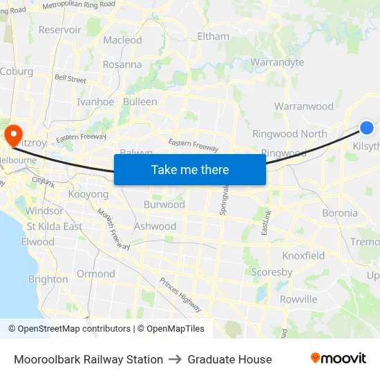 Mooroolbark Railway Station to Graduate House map