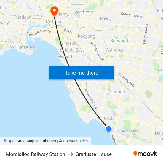 Mordialloc Railway Station to Graduate House map