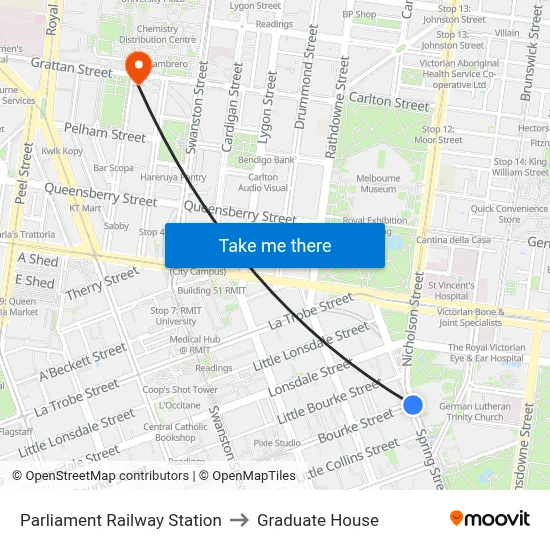Parliament Railway Station to Graduate House map