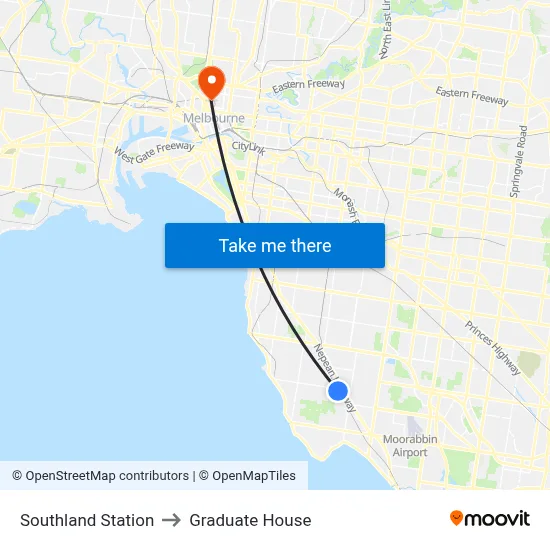 Southland Station to Graduate House map