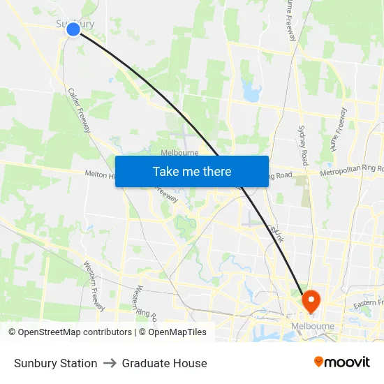 Sunbury Station to Graduate House map
