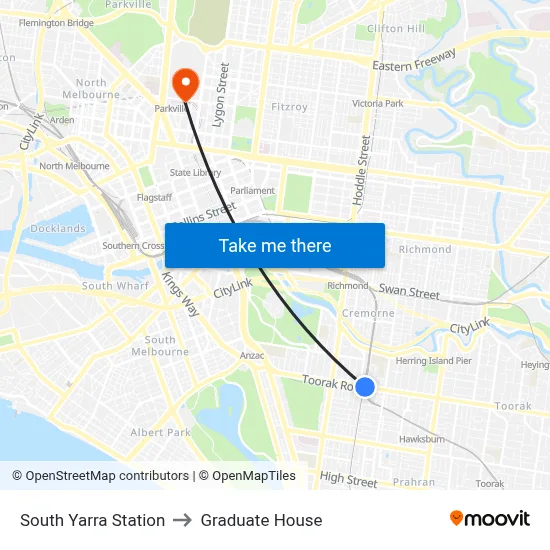 South Yarra Station to Graduate House map