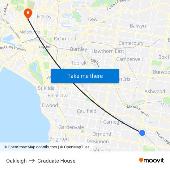 Oakleigh to Graduate House map
