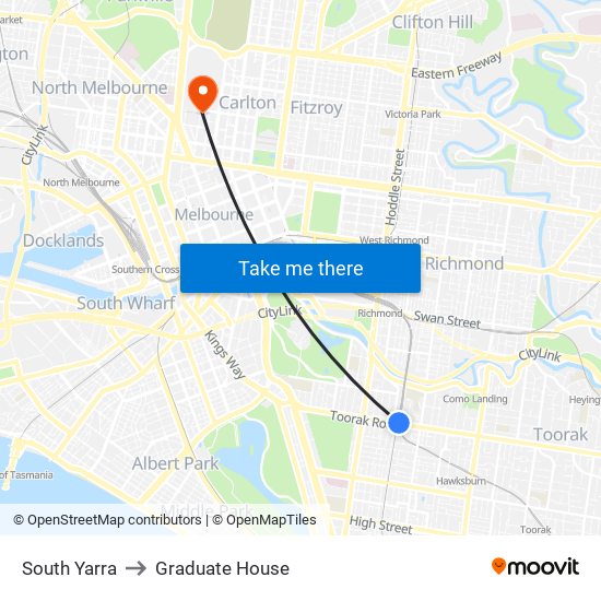South Yarra to Graduate House map