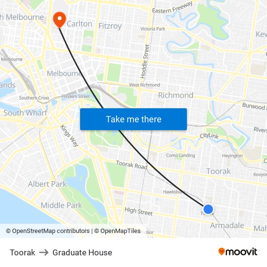 Toorak to Graduate House map