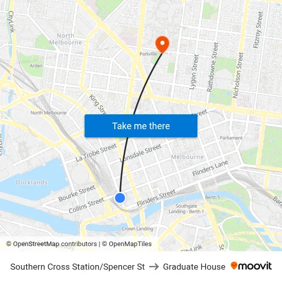 Southern Cross Station/Spencer St to Graduate House map