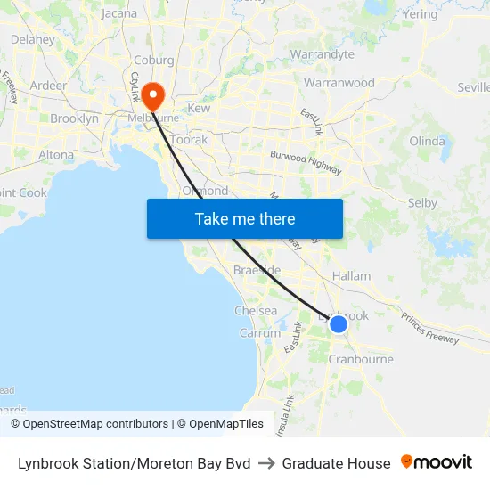 Lynbrook Station/Moreton Bay Bvd to Graduate House map