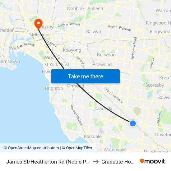 James St/Heatherton Rd to Graduate House map
