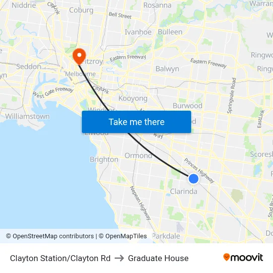 Clayton Station/Clayton Rd to Graduate House map