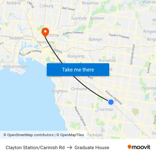 Clayton Station/Carinish Rd to Graduate House map