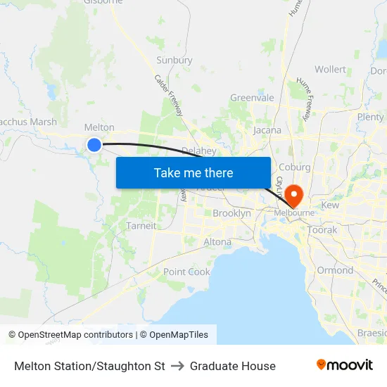 Melton Station/Staughton St to Graduate House map