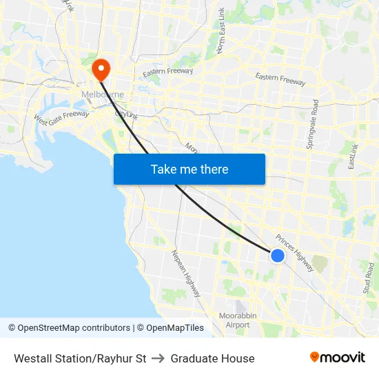 Westall Station/Rayhur St to Graduate House map
