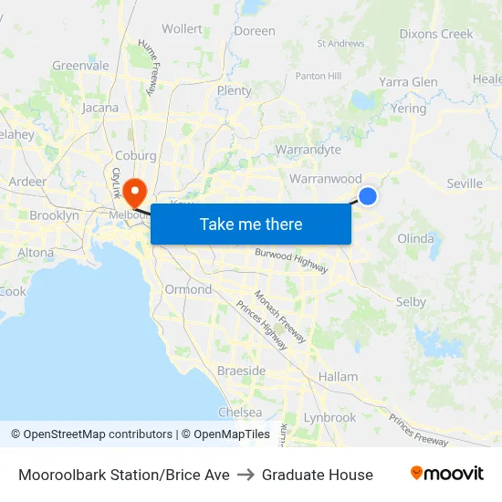 Mooroolbark Station/Brice Ave to Graduate House map