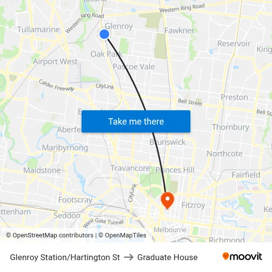 Glenroy Station/Hartington St to Graduate House map