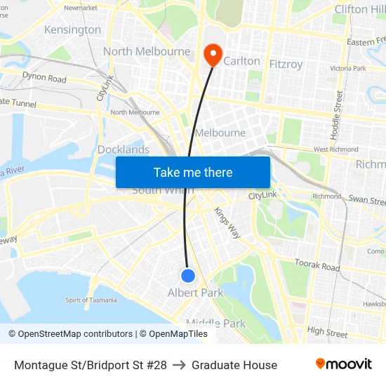 Montague St/Bridport St #28 to Graduate House map