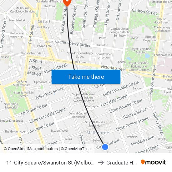 11-City Square/Swanston St (Melbourne City) to Graduate House map