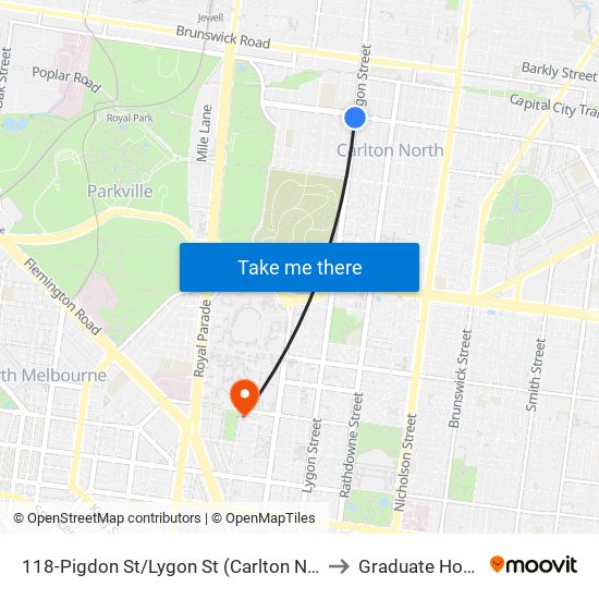 118-Pigdon St/Lygon St (Carlton North) to Graduate House map