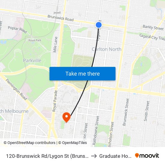 120-Brunswick Rd/Lygon St (Brunswick) to Graduate House map