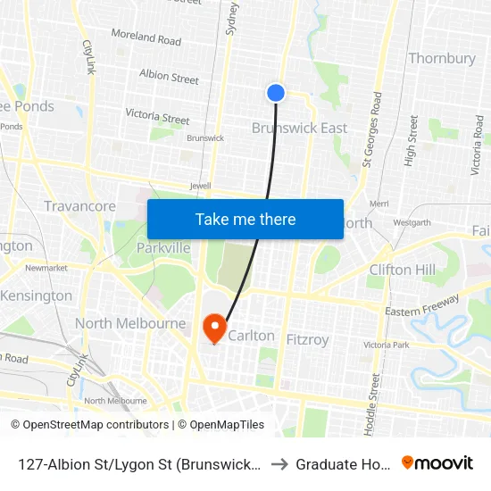 Albion St/Lygon St #127 to Graduate House map