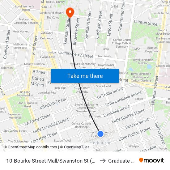 10-Bourke Street Mall/Swanston St (Melbourne City) to Graduate House map