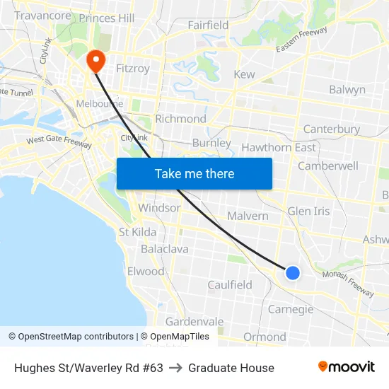 Hughes St/Waverley Rd #63 to Graduate House map