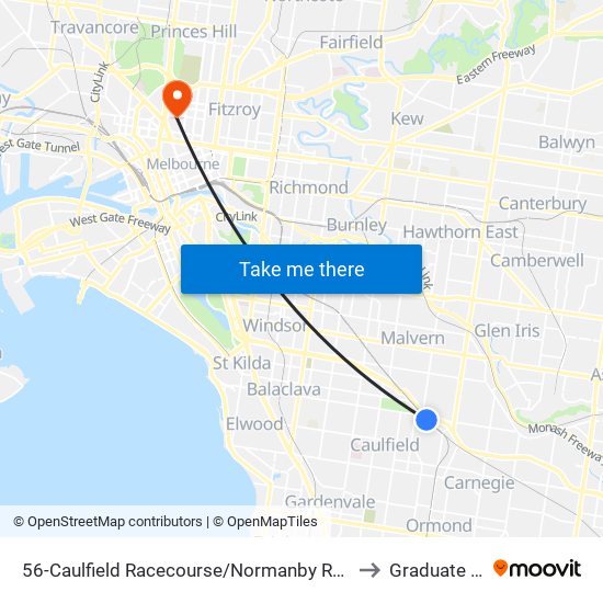 56-Caulfield Racecourse/Normanby Rd (Caulfield North) to Graduate House map