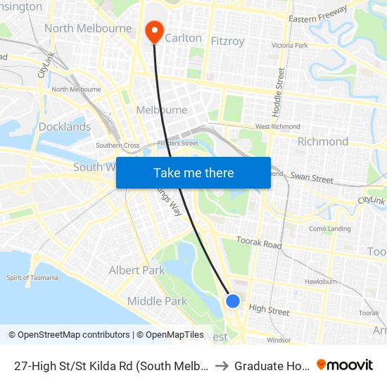 27-High St/St Kilda Rd (South Melbourne) to Graduate House map