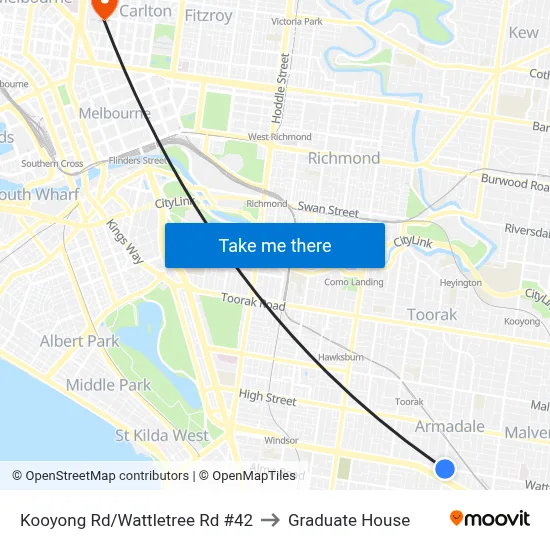Kooyong Rd/Wattletree Rd #42 to Graduate House map