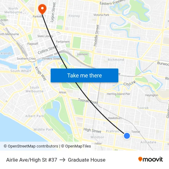 Airlie Ave/High St #37 to Graduate House map