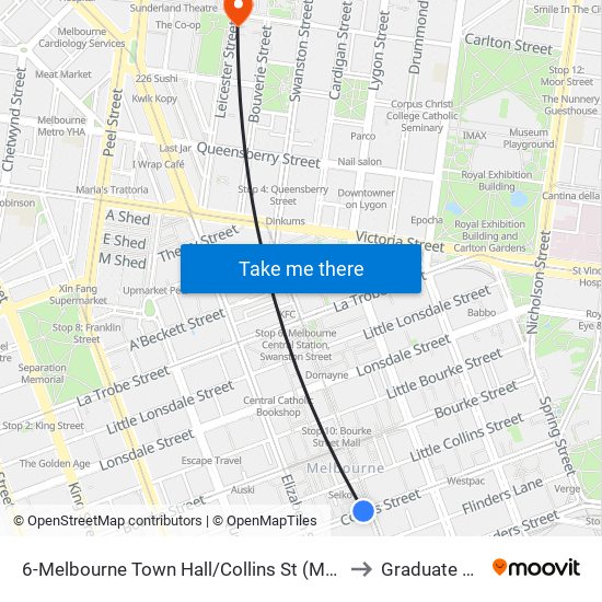 6-Melbourne Town Hall/Collins St (Melbourne City) to Graduate House map
