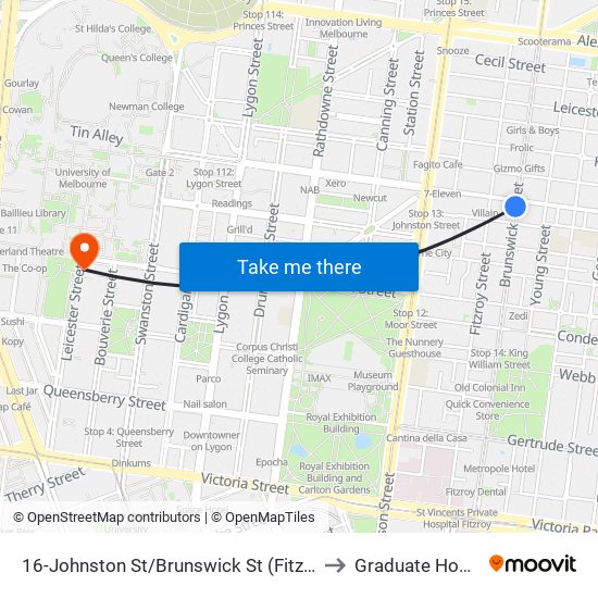 16-Johnston St/Brunswick St (Fitzroy) to Graduate House map