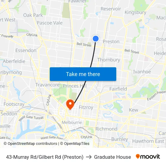 Murray Rd/Gilbert Rd #43 to Graduate House map