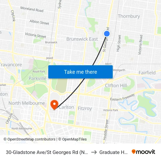 Gladstone Ave/St Georges Rd #30 to Graduate House map