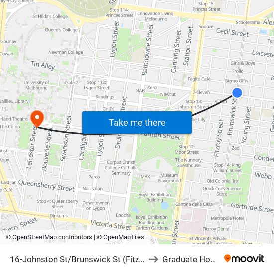 16-Johnston St/Brunswick St (Fitzroy) to Graduate House map