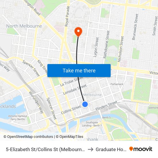 5-Elizabeth St/Collins St (Melbourne City) to Graduate House map