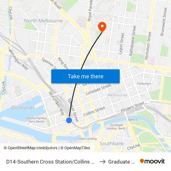 D14-Southern Cross Station/Collins St (Docklands) to Graduate House map