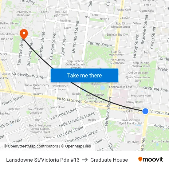 Lansdowne St/Victoria Pde #13 to Graduate House map