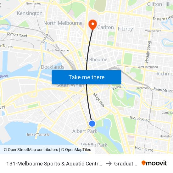 131-Melbourne Sports & Aquatic Centre/Albert Rd (Albert Park) to Graduate House map