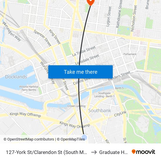 127-York St/Clarendon St (South Melbourne) to Graduate House map