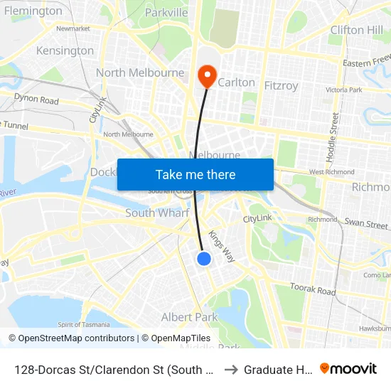 Dorcas St/Clarendon St #128 to Graduate House map