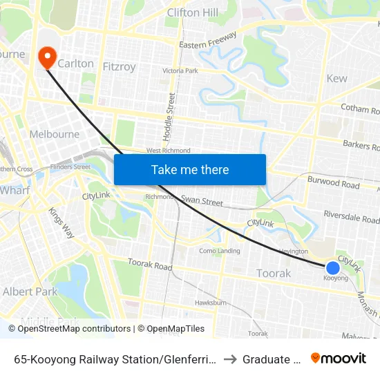 Kooyong Railway Station/Glenferrie Rd #65 to Graduate House map