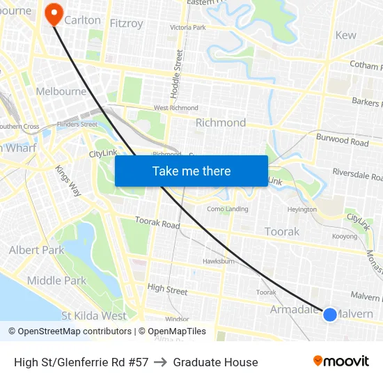 High St/Glenferrie Rd #57 to Graduate House map