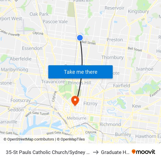 35-St Pauls Catholic Church/Sydney Rd (Coburg) to Graduate House map