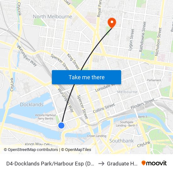 D4-Docklands Park/Harbour Esp (Docklands) to Graduate House map