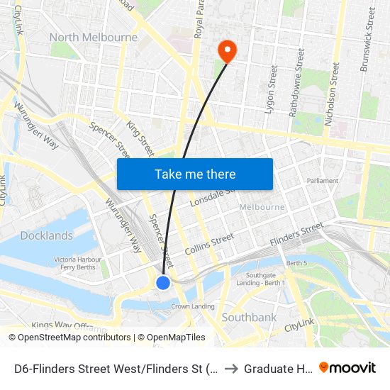 D6-Flinders Street West/Flinders St (Docklands) to Graduate House map