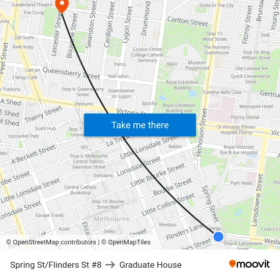 Spring St/Flinders St #8 to Graduate House map