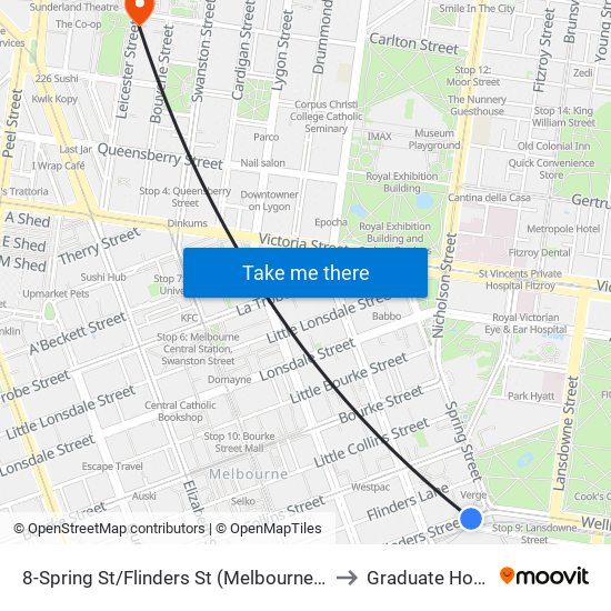 8-Spring St/Flinders St (Melbourne City) to Graduate House map