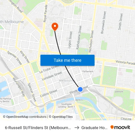 Russell St/Flinders St #6 to Graduate House map