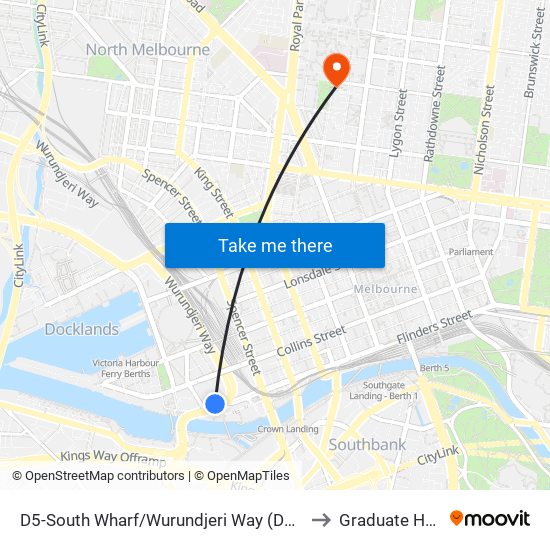 D5-South Wharf/Wurundjeri Way (Docklands) to Graduate House map