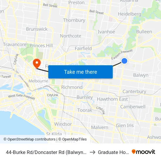 Burke Rd/Doncaster Rd #44 to Graduate House map